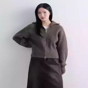 [매장정품] musinsastandardwoman 우먼즈 램스울 리브드 니트 집업 [헤더 브라운]