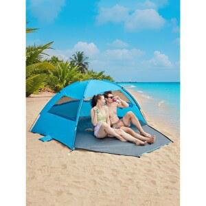 산호보 이지 셋업 비치 텐트 - 가족을 위한 UPF 50+ 선 쉘터(2-3인용), 3개의 메쉬 창문이 있는 휴대용 즉석 햇빛 가리개, 방풍 말뚝 및 저장 포켓, 해변, 캠핑, 피크닉을 공간 제공