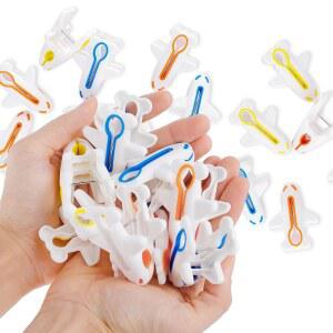 플라스틱 옷 핀 강한 빨래 집게 - 튼튼한 세탁물 비행기 클립 방풍 클램프 페그, 흔적 없는 디자인 의류용 3가지 색상 24개
