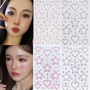 숫자스티커 여성용 얼굴 라인석 보석 진주 스티커 자체 접착 슬라이더 3D 방수 쥬얼리 데칼 파티 축제 장식
