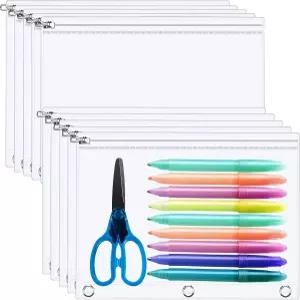린시아 20팩 투명 연필 파우치 3개용 링 바인더 지퍼 포켓 삽입 가방 케이스 10 x 7인치 대학 사무실용
