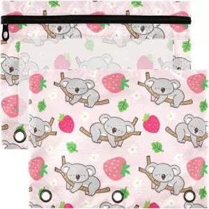 링 바인더 지퍼 파우치 3개용 와수드 연필 사무실 홈 2팩용 표준 딸기 코알라 필통에 맞습니다