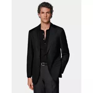 SUITSUPPLY Canonico Havana 110수 울 솔리드 수트 재킷 - Black