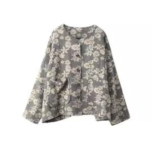 가을 린넨마 자가드 여성패션 싱글 이중 린넨 숏코트 재킷 아우터 긴팔 DL3