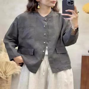 봄 캐주얼 상의 코트 자켓 워싱 린넨마 리넨 여성패션 라운드 DL1