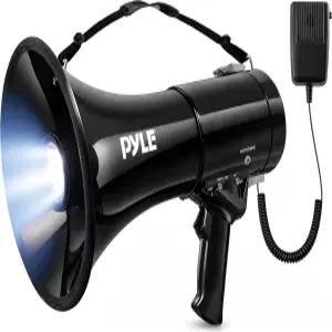 알람 사이렌과 볼륨 조절이 가능한 Pyle 휴대용 컴팩트 PA 메가폰 스피커 - 50W 경량 불혼 마이크 MP3 및