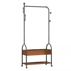 Meshimec 옷을 걸 수 있는 정리함 옷걸이, 휴대용 롤링 의류 랙, 바퀴가 달린 튼튼한 금속 독립형 천 랙,