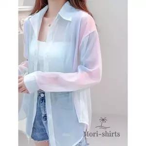 모리셔츠 여름 긴팔 그라데이션 그린 셔츠 시스루 비치웨어 스트랩 여름 오간자 뒤트임 초록 남방 살안타템