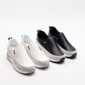 여성 천연 소가죽 발 편한 통굽 키높이 에어 쿠션 슬립온 운동화 단화 블랙 화이트 4cm N479-1
