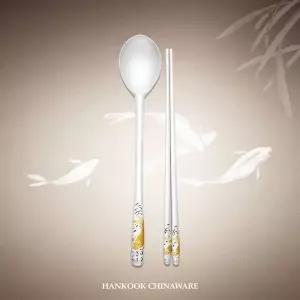 [리한]한국도자기 금부잉어 예단은수저 1벌 수저세트 (금부99% 30돈) + 외국인선물/혼수비단보자기포장