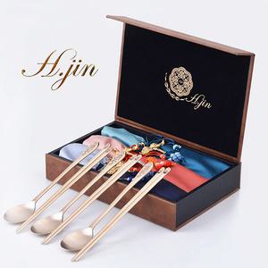 십장생 문양 케이스 고급 선물 H.jin 황실 쌍학 방짜유기수저 3인세트