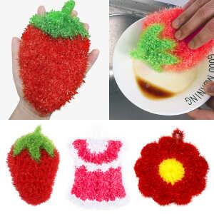 아크릴 수세미 딸기 옷 모양 원형 손뜨개 주방 수세미 설겆이 수제품 핸드메이드 기름때 빅사이즈 답례품