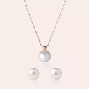 [롯데백화점]메트로시티 레네 스털링 실버 로즈 진주M 목걸이+귀걸이 SET A241SN9190RPH