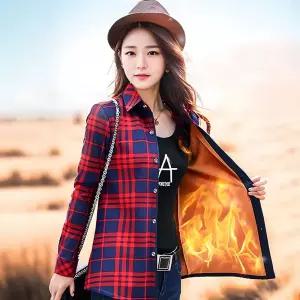 심플핏 빨간 여성 체크 남방 기모 셔츠