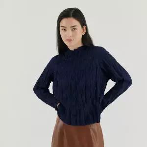 [플리츠미](의정부점)핸드메이드 크리즈 미들넥 블라우스_HPBLF024H32