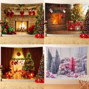 크리스마스 트리 그림 벽난로 포스터 집꾸미기 현관 거실 액자 인테리어 겨울 패브릭 벽장식