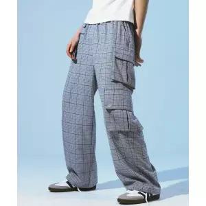 PRENDA CHECK CARGO POCKET STRING PANTS BLUE