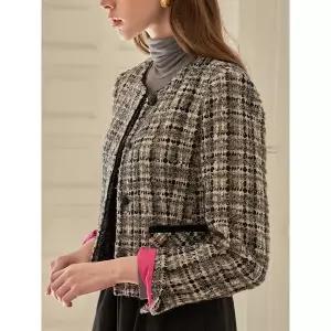 [하프클럽/]메탈사 믹스 체크 노카라 트위드 자켓 MK11JK203HJY