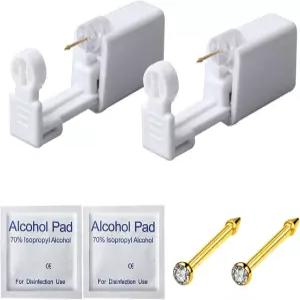 실버 엔젤 코 피어싱 키트 골드 컬러 20G 스터드 일회용 16L 스틸 니들 안전 셀프 바디 도구 (2팩)