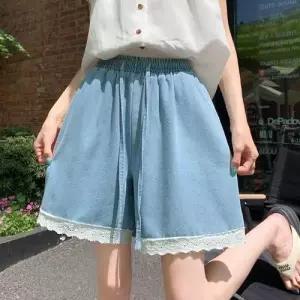 바지 여친 캐주얼 일자 하이웨스트 와이드 반바지 청반바지 붐 청바지 레이스 5부 admr1