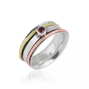 Silver Eternity 여성용 스피너 반지 925 스털링 실버 구리 및 황동 피젯 링 가넷 원석 여성용 수제 장인