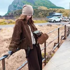 여성용 하프 모피 코트 블레이저 스웨이드 KS1