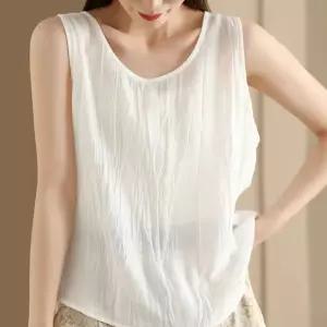 여사친 여름 민소매 나시 티 앤크 린넨 셔츠 빈지 블라우스 셔링 모시 BE5