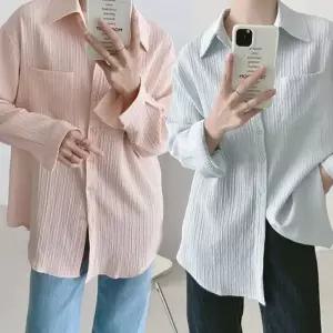 여성 여름 셔츠 루즈핏 레이어드 오버핏 여성 롱 셔츠 시스루 아사