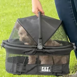 펫 기어 노집 뷰 360 울트라 라이트 세이프티 캐리어 및 소형견 고양이용 카시트 푸시 버튼 입력 15인치