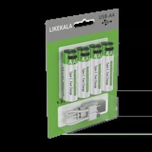 노트북 배터리 LIKEKALA 리튬 이온 AA 충전식 배터리 USB 3800mAh 1.5V 마우스, 리모콘, 장난감 자동차 4