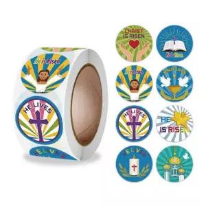 8종 기독교 교회 부활절 십자가 원형스티커 500pcs S1904