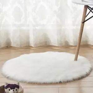 거실러그 화이트 원형 장모 러그 60cm 실내 포인트 카페트 소형러그