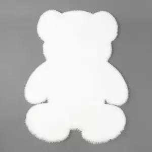 거실러그 포근한 화이트 곰돌이 60X80cm 장모 러그 카페트 소형러그