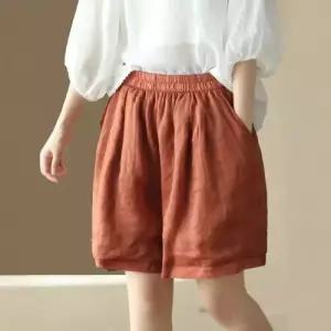 여사친 여름 캐주얼 반바지 모시 이중 밴딩 와이드 주름 배기 숏팬츠 원픽5