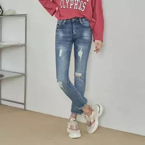 [하프클럽/진마니아]허리스판 데미지 헤짐 주름 워싱 일자진