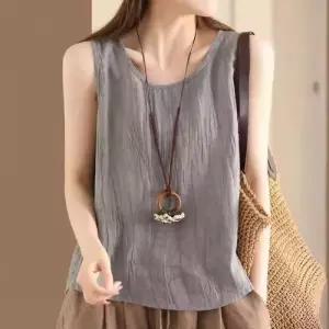 여성 여름 빈티지 민소매티 모시 앤티크 나시 셔츠 셔링 민소매 린넨 블라우스 원픽5