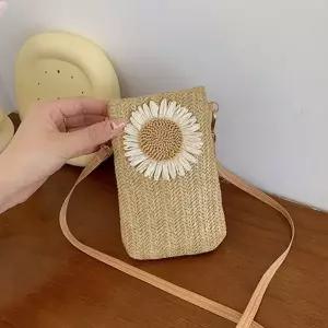 ( )미니 라탄 크로스 백 여름 여행 핸드폰 휴대폰 가방 크로스백 여행용 여성 니트 휴대폰백