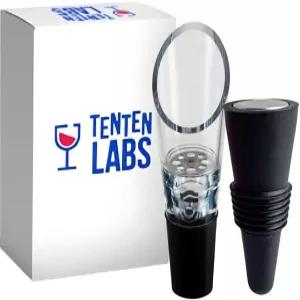 텐텐 랩스 프리미엄 와인 에어레이터 푸어러 및 스토퍼(2팩) - 세이버 병 스토퍼 선물 상자 포함(블랙)