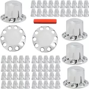 LABLT 크롬 세미 트럭 트랙터 트레일러 허브 커버 휠 액슬 센터 캡 세트 33mm 스크류 온 러그 너트 포함