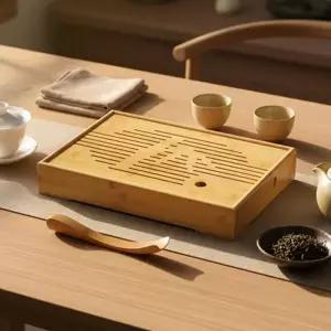 격자무늬 대자무 찻상 38cm 다과상 다기 주기 다도구 홈카페 대나무 쟁반 트레이 용품