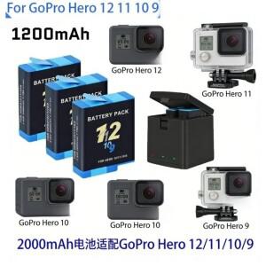 GoPro Hero 12 11 10 9 모션 카메라용 배터리 2000mAh 고속 충전기 박스 충전식 액세서리