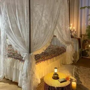 유럽풍 캐노피 침대 프레임 레이스 커튼 스탠드 침실 공주