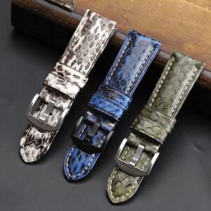 수제 파이썬 가죽 시계 밴드 20 22 24 26MM PAM111 441 Bule 녹색 회색 및 흰색 남성용 팔찌와 호환 가능