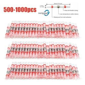 100/500/1000개 방수 AWG22-18 레드 솔더 씰 슬리브 스플라이스 터미널 구리 열수축 전선 연결기