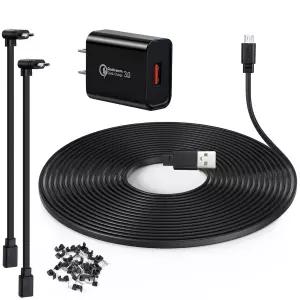 Wyze Cam 팬 v3 v4 OG 및 Pro 실외 카메라용 50피트 연장 케이블 90도 어댑터 18W 전원 포함 USB 충전 코드