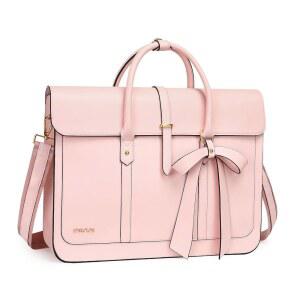 여성용 MOSISO 노트북 가방, 15-15.6인치 PU 가죽 숄더백 컨버터블 백팩, 16인치 메신저백 캐주얼 핸드백 작업용 서류 가방 여행용 컴퓨터 보크노트, 핑크