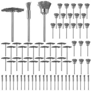 75Pcs 와이어 브러시 세트 스틸 연마 휠 풀 키트 회전 도구용 1/8인치 섕크 액세서리