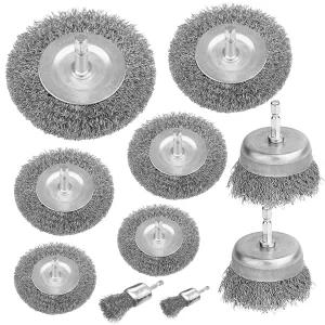 10Pcs 와이어 휠 컵 브러시 드릴 세트 녹 연마 및 연마를 위한 1/4인치 육각 생크 키트가 포함된 액세서리