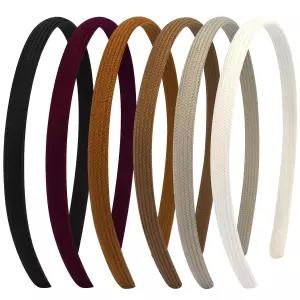 여성용 Vovii 6Pcs 얇은 머리띠 두통 없는 편안한 비슬립 원단 스키니 좁은 헤어 액세서리용 (내추럴 컬러)