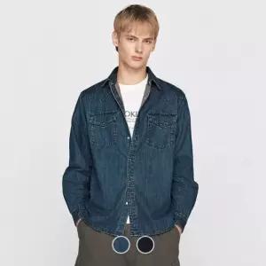 백화점 지오다노 남자 청 남방 루즈핏 버튼 데님 웨스턴 긴팔 셔츠 자켓 045905